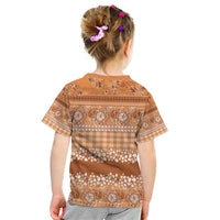 Hawaiian Hibiscus Honu Kid T Shirt Gold Mele Kalikimaka Palaka Spirit LT9 - Polynesian Pride