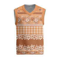 Hawaiian Hibiscus Honu Christmas Knitted V-Neck Vest Gold Mele Kalikimaka Palaka Spirit - Polynesian Pride