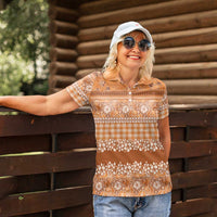 Hawaiian Hibiscus Honu Women Polo Shirt Gold Mele Kalikimaka Palaka Spirit - Polynesian Pride