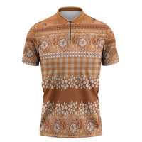 Hawaiian Hibiscus Honu Zipper Polo Shirt Gold Mele Kalikimaka Palaka Spirit - Polynesian Pride