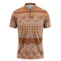Hawaiian Hibiscus Honu Zipper Polo Shirt Gold Mele Kalikimaka Palaka Spirit LT9 Gold - Polynesian Pride