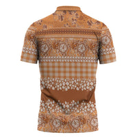 Hawaiian Hibiscus Honu Zipper Polo Shirt Gold Mele Kalikimaka Palaka Spirit LT9 - Polynesian Pride