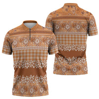 Hawaiian Hibiscus Honu Zipper Polo Shirt Gold Mele Kalikimaka Palaka Spirit LT9 - Polynesian Pride