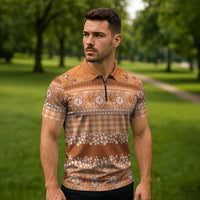 Hawaiian Hibiscus Honu Zipper Polo Shirt Gold Mele Kalikimaka Palaka Spirit LT9 - Polynesian Pride