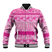 Hawaiian Hibiscus Honu Baseball Jacket Pink Mele Kalikimaka Palaka Spirit - Polynesian Pride
