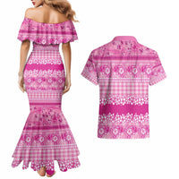 Hawaiian Hibiscus Honu Couples Matching Mermaid Dress and Hawaiian Shirt Pink Mele Kalikimaka Palaka Spirit - Polynesian Pride