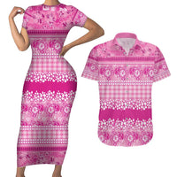 Hawaiian Hibiscus Honu Couples Matching Short Sleeve Bodycon Dress and Hawaiian Shirt Pink Mele Kalikimaka Palaka Spirit - Polynesian Pride