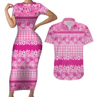 Hawaiian Hibiscus Honu Couples Matching Short Sleeve Bodycon Dress and Hawaiian Shirt Pink Mele Kalikimaka Palaka Spirit - Polynesian Pride