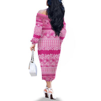 Hawaiian Hibiscus Honu Family Matching Off The Shoulder Long Sleeve Dress and Hawaiian Shirt Pink Mele Kalikimaka Palaka Spirit - Polynesian Pride