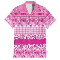 Hawaiian Hibiscus Honu Family Matching Off Shoulder Short Dress and Hawaiian Shirt Pink Mele Kalikimaka Palaka Spirit - Polynesian Pride