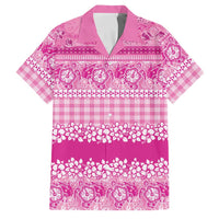 Hawaiian Hibiscus Honu Family Matching Off Shoulder Short Dress and Hawaiian Shirt Pink Mele Kalikimaka Palaka Spirit - Polynesian Pride