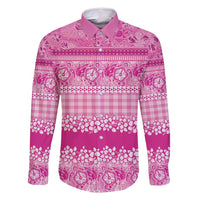 Hawaiian Hibiscus Honu Family Matching Off Shoulder Short Dress and Hawaiian Shirt Pink Mele Kalikimaka Palaka Spirit - Polynesian Pride