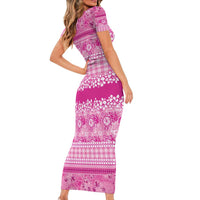 Hawaiian Hibiscus Honu Family Matching Short Sleeve Bodycon Dress and Hawaiian Shirt Pink Mele Kalikimaka Palaka Spirit - Polynesian Pride