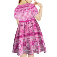 Hawaiian Hibiscus Honu Kid Short Sleeve Dress Pink Mele Kalikimaka Palaka Spirit LT9 - Polynesian Pride