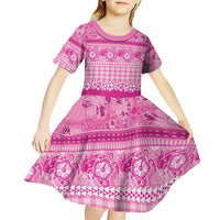 Hawaiian Hibiscus Honu Kid Short Sleeve Dress Pink Mele Kalikimaka Palaka Spirit LT9 - Polynesian Pride