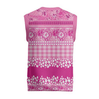 Hawaiian Hibiscus Honu Christmas Knitted V-Neck Vest Pink Mele Kalikimaka Palaka Spirit - Polynesian Pride