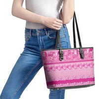 Hawaiian Hibiscus Honu Leather Tote Bag Pink Mele Kalikimaka Palaka Spirit - Polynesian Pride