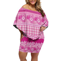 Hawaiian Hibiscus Honu Off Shoulder Short Dress Pink Mele Kalikimaka Palaka Spirit - Polynesian Pride