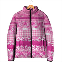 Hawaiian Hibiscus Honu Padded Jacket Pink Mele Kalikimaka Palaka Spirit LT9 - Polynesian Pride