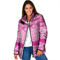 Hawaiian Hibiscus Honu Padded Jacket Pink Mele Kalikimaka Palaka Spirit LT9 Women Pink - Polynesian Pride