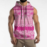Hawaiian Hibiscus Honu Sleeveless Zip Hoodie Pink Mele Kalikimaka Palaka Spirit - Polynesian Pride