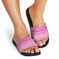 Hawaiian Hibiscus Honu Slide Sandals Pink Mele Kalikimaka Palaka Spirit - Polynesian Pride