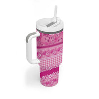 Hawaiian Hibiscus Honu Tumbler With Handle Pink Mele Kalikimaka Palaka Spirit - Polynesian Pride
