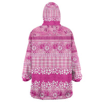 Hawaiian Hibiscus Honu Wearable Blanket Hoodie Pink Mele Kalikimaka Palaka Spirit - Polynesian Pride