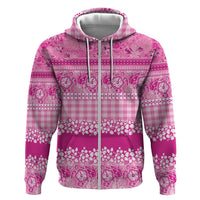 Hawaiian Hibiscus Honu Zip Hoodie Pink Mele Kalikimaka Palaka Spirit - Polynesian Pride