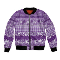 Hawaiian Hibiscus Honu Bomber Jacket Purple Mele Kalikimaka Palaka Spirit LT9 Unisex Purple - Polynesian Pride
