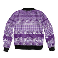 Hawaiian Hibiscus Honu Bomber Jacket Purple Mele Kalikimaka Palaka Spirit LT9 - Polynesian Pride