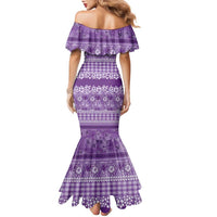 Hawaiian Hibiscus Honu Family Matching Mermaid Dress and Hawaiian Shirt Purple Mele Kalikimaka Palaka Spirit - Polynesian Pride