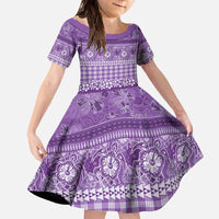 Hawaiian Hibiscus Honu Family Matching Off The Shoulder Long Sleeve Dress and Hawaiian Shirt Purple Mele Kalikimaka Palaka Spirit - Polynesian Pride
