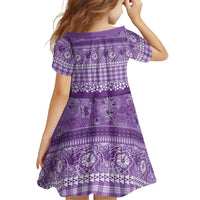 Hawaiian Hibiscus Honu Family Matching Off The Shoulder Long Sleeve Dress and Hawaiian Shirt Purple Mele Kalikimaka Palaka Spirit - Polynesian Pride