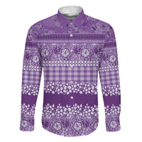 Hawaiian Hibiscus Honu Family Matching Off The Shoulder Long Sleeve Dress and Hawaiian Shirt Purple Mele Kalikimaka Palaka Spirit - Polynesian Pride