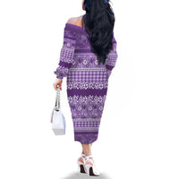 Hawaiian Hibiscus Honu Family Matching Off The Shoulder Long Sleeve Dress and Hawaiian Shirt Purple Mele Kalikimaka Palaka Spirit - Polynesian Pride