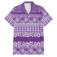 Hawaiian Hibiscus Honu Family Matching Short Sleeve Bodycon Dress and Hawaiian Shirt Purple Mele Kalikimaka Palaka Spirit - Polynesian Pride