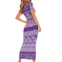Hawaiian Hibiscus Honu Family Matching Short Sleeve Bodycon Dress and Hawaiian Shirt Purple Mele Kalikimaka Palaka Spirit - Polynesian Pride