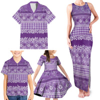 Hawaiian Hibiscus Honu Family Matching Tank Maxi Dress and Hawaiian Shirt Purple Mele Kalikimaka Palaka Spirit - Polynesian Pride