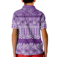 Hawaiian Hibiscus Honu Kid Polo Shirt Purple Mele Kalikimaka Palaka Spirit LT9 - Polynesian Pride