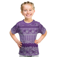 Hawaiian Hibiscus Honu Kid T Shirt Purple Mele Kalikimaka Palaka Spirit - Polynesian Pride
