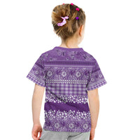 Hawaiian Hibiscus Honu Kid T Shirt Purple Mele Kalikimaka Palaka Spirit LT9 - Polynesian Pride