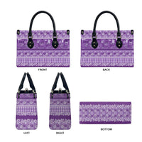 Hawaiian Hibiscus Honu Leather Bag Purple Mele Kalikimaka Palaka Spirit - Polynesian Pride