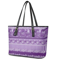 Hawaiian Hibiscus Honu Leather Tote Bag Purple Mele Kalikimaka Palaka Spirit - Polynesian Pride