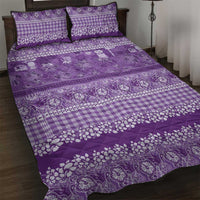 Hawaiian Hibiscus Honu Quilt Bed Set Purple Mele Kalikimaka Palaka Spirit - Polynesian Pride