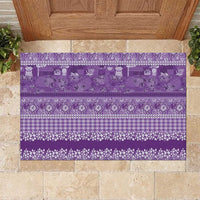 Hawaiian Hibiscus Honu Rubber Doormat Purple Mele Kalikimaka Palaka Spirit - Polynesian Pride
