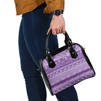 Hawaiian Hibiscus Honu Shoulder Handbag Purple Mele Kalikimaka Palaka Spirit - Polynesian Pride