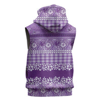 Hawaiian Hibiscus Honu Sleeveless Hoodie Purple Mele Kalikimaka Palaka Spirit - Polynesian Pride