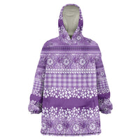 Hawaiian Hibiscus Honu Wearable Blanket Hoodie Purple Mele Kalikimaka Palaka Spirit - Polynesian Pride