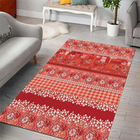 Hawaiian Hibiscus Honu Area Rug Red Mele Kalikimaka Palaka Spirit - Polynesian Pride